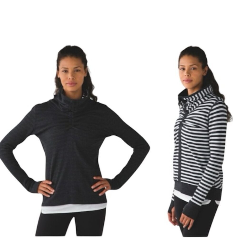 Lululemon InA Cinch Reversible Stripes Long Sleeve Top Cotton Mock Tee Stretch 6